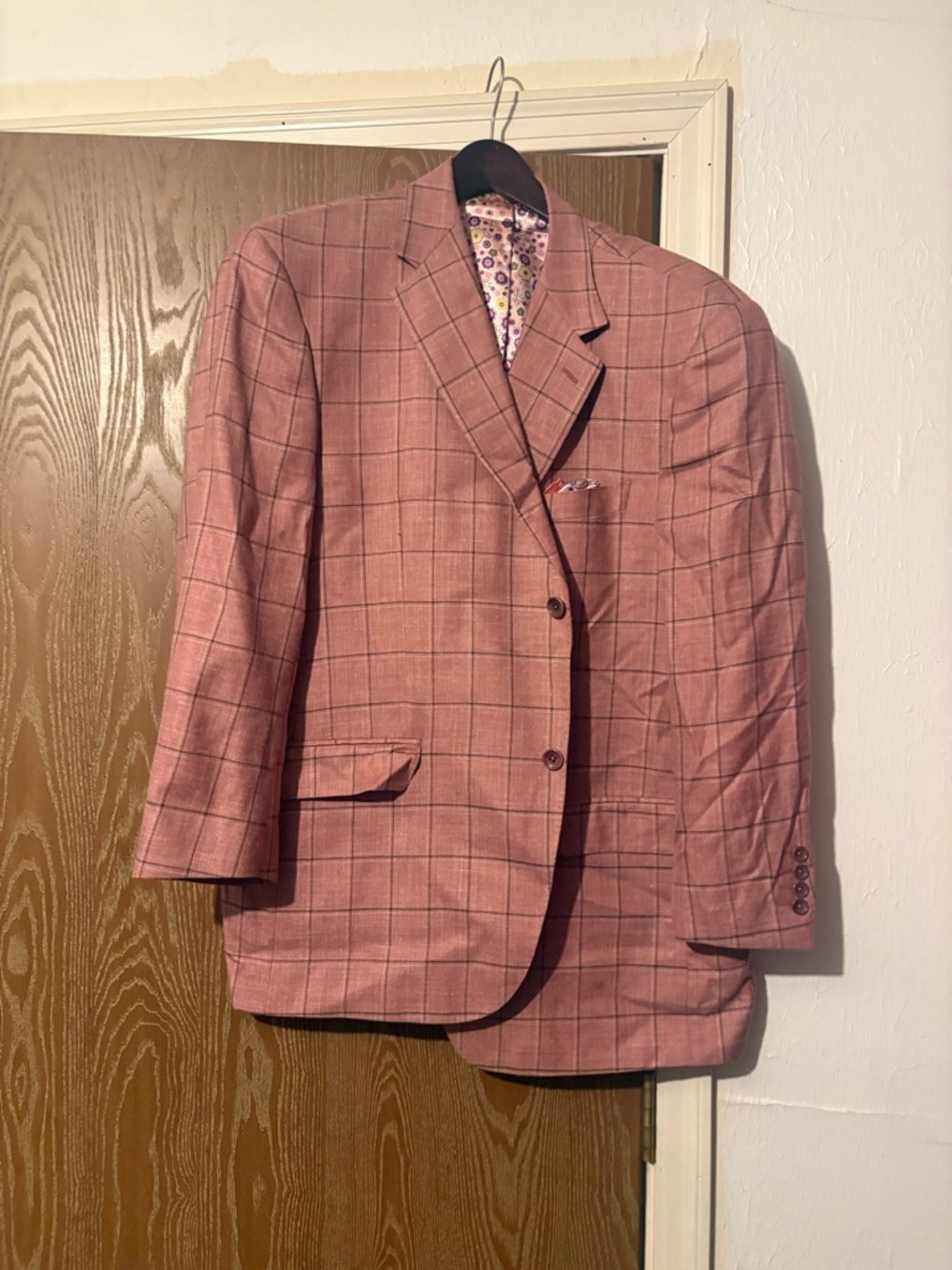 Men's Checked Blazer in Dusty Pink Windowpane